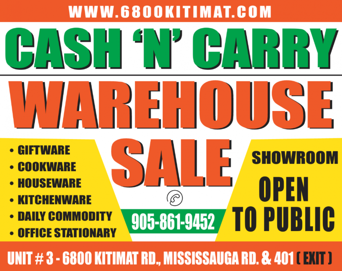Cash n' Carry / Warehouse Sale Near Mississauga and Brampton